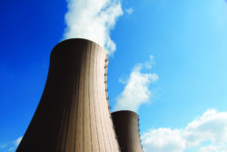 nuclear power plant against clouds and sky