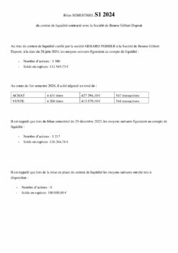 contrat de liquidité bilan au juin